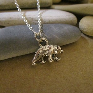 Silver Grizzly Bear Necklace for Women 18-in. Dainty 925 Sterling Silver Chain | California Bear Necklace | Christmas Gift for Grizzlies Fan