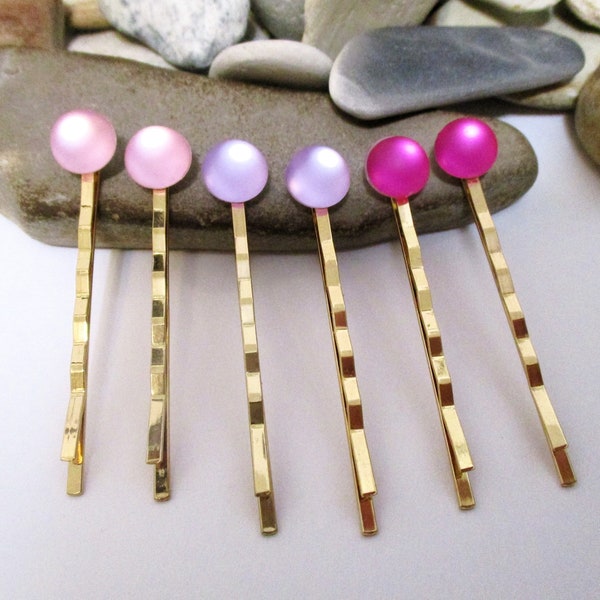 3 Pairs of Gold Bobby Pins for Women and Girls | Set of Pink Hot Pink and Light Purple Hair Pins for Thin and Thick Hair | Hair Accessories