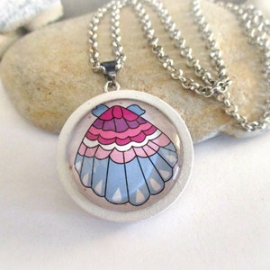 Cute Pink and Blue Sea Shell Necklace for Girls 18&quot; Silver Chain | White Summer Jewelry for Tweens Teenage Girls | Best Friend Birthday Gift