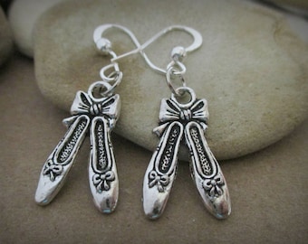 Silver Ballet Slipper Earrings: Pointe Shoes, Hypoallergenic