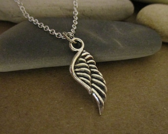 Angel Wing Necklace: Dainty Sterling Silver 18-Inch Chain