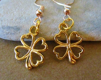 Gold Shamrock Earrings | Four Leaf Clover Earrings | 4 Leaf Clover | St Patricks Day Earrings | Saint Patricks Day Jewelry | Good Luck Gifts