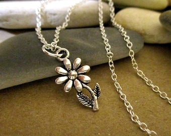 Sterling Silver Tiny Daisy Necklace: Delicate Flower Pendant, 18 Inch Chain