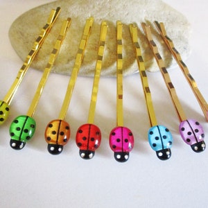 Ladybug Bobby Pins: Gold Hair Accessories with Colorful Glass Charms