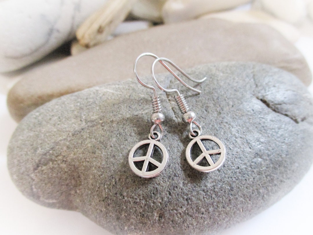 Handmade In USA Peace Sign Drop Earrings - 2.25