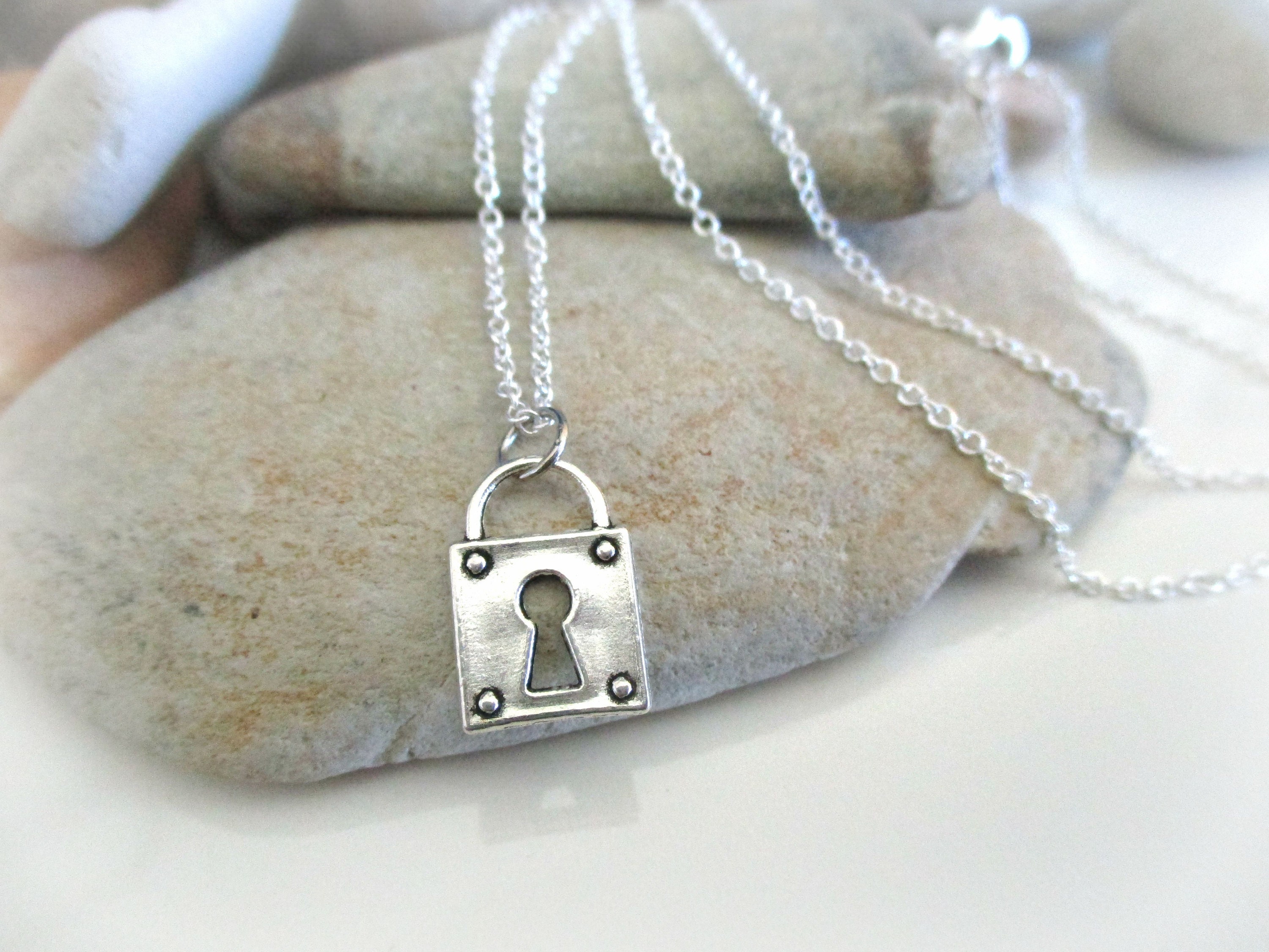 Tiny Silver Lock Necklace Padlock Necklace Chain Necklace Etsy