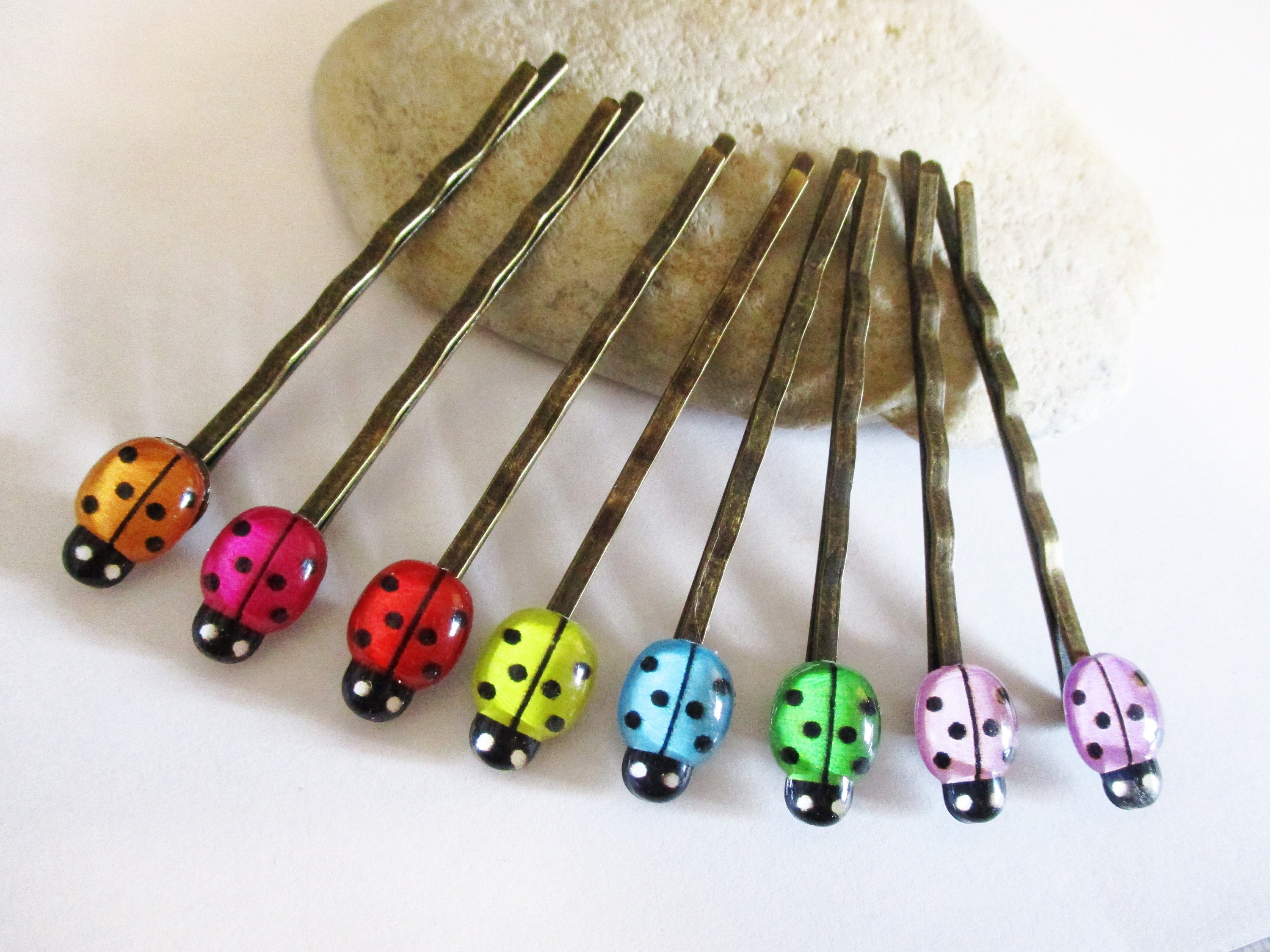 1 Pair Bronze Bobby Pins Set with Cute Colorful Ladybugs in 8 Etsy.de