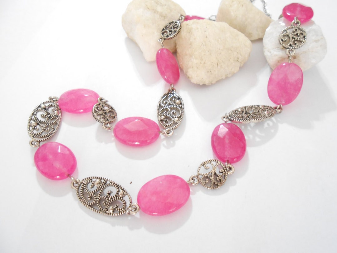 Hot Pink Earrings and Necklace Luxury Stone Jewelry Set Etsy.de