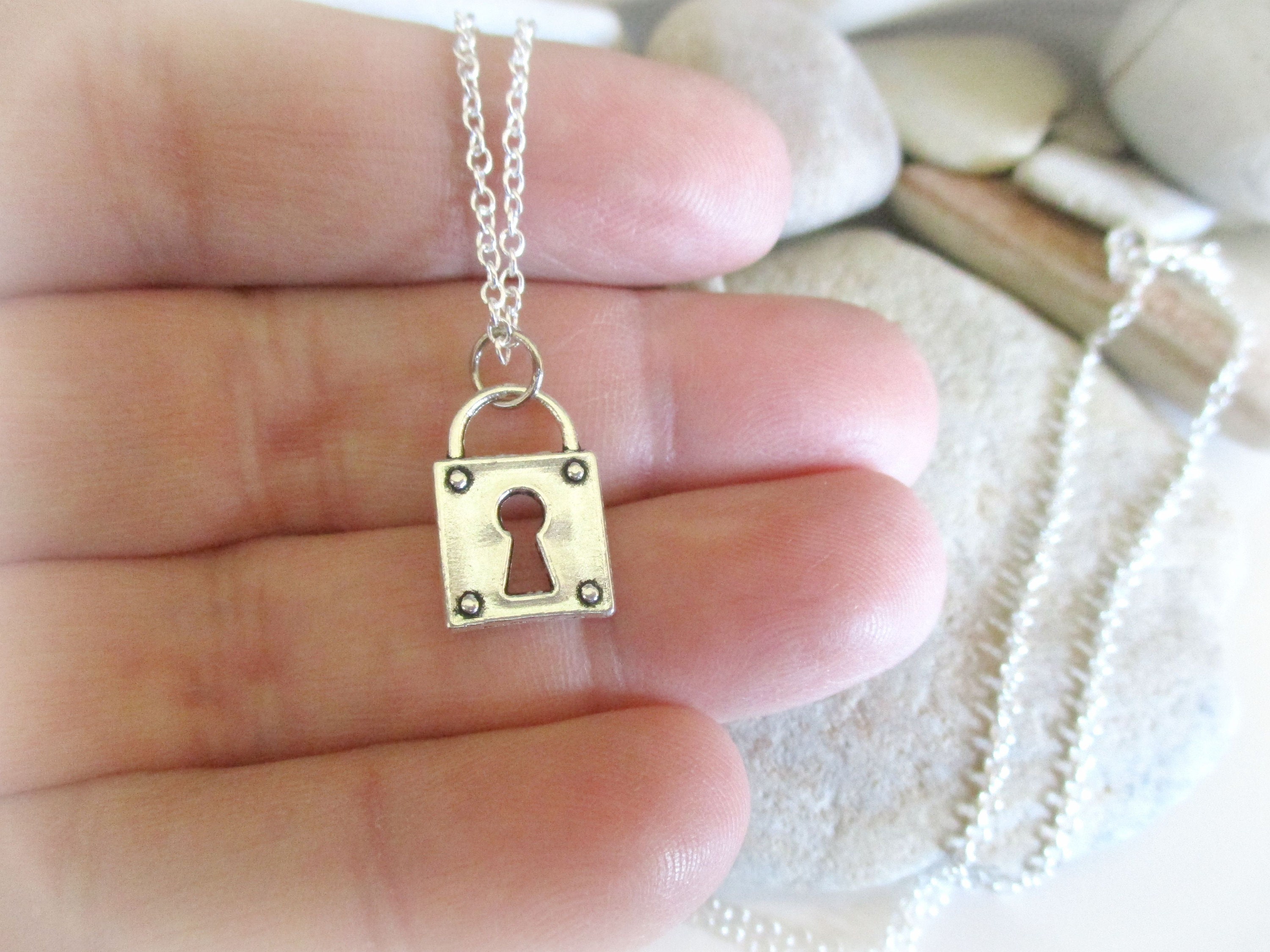 Tiny Silver Lock Necklace Padlock Necklace Chain Necklace Etsy