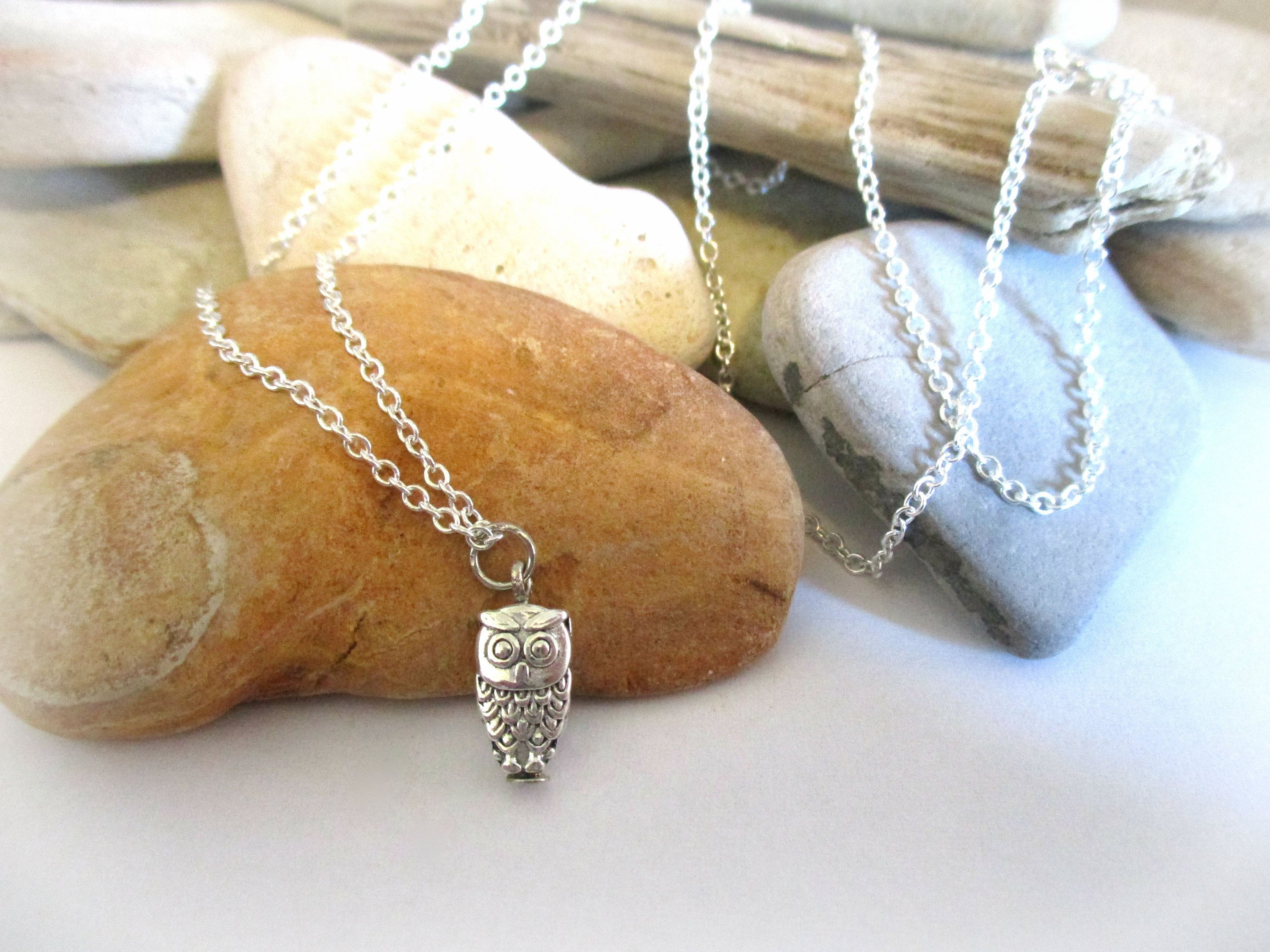 Tiny Owl Necklace: Sterling Silver 18-in Chain