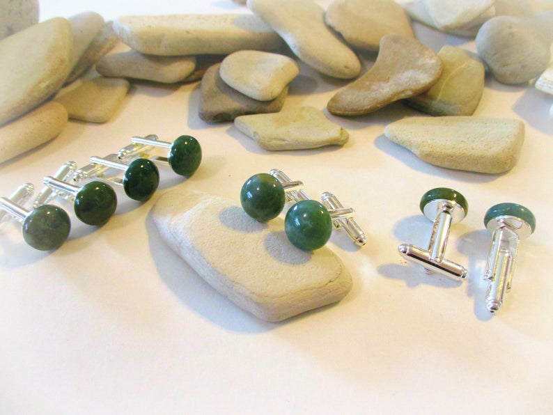 Fathers Day Gifts for Men Bespoke Accessories Natural Stone Groomsman Gift Anniversary Gift Suit Clip Green India Agate Stone Cuff Links