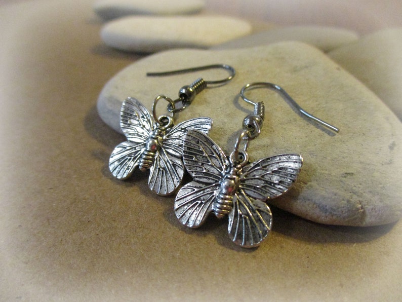 Gunmetal Earrings Insect Jewelry Joy Hope Silver Butterfly Earrings New Beginnings Butterfly Jewelry Hypoallergenic Earrings
