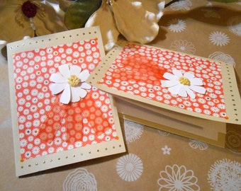 Orange Handmade Blank Greeting Card with Envelope and Gift Tag | Spring or Summer Birthday Card with Daisies and Paper Flowers for a Friend