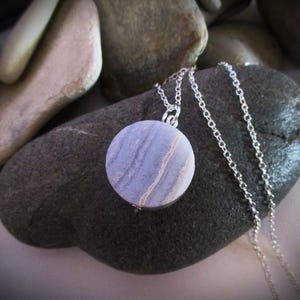 Light Blue Lace Agate Necklace: Sterling Silver Chain, Handmade Stone Pendant
