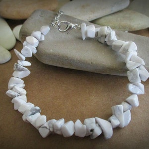 White Turquoise Chip Bracelet: Casual Stone Jewelry, Silver Clasp