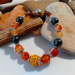 Orange Agate Stretch Bracelet Shamballa Bracelet Summer Fall Jewelry Beaded Stacking Bracelets October Birthday Gift Orange Jewelry Gifts image 1