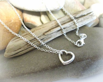 Tiny Silver Heart Necklace | Dainty 925 Sterling Silver Chain | Love Romantic Wife Girlfriend Best Friend Birthday Anniversary Daughter Gift