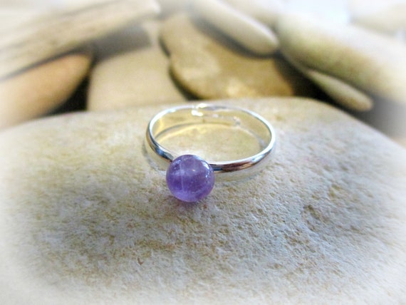 Dainty Amethyst Ring: Minimalist Purple Stone, February Birthstone