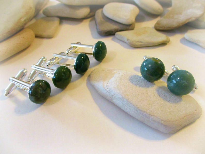 Fathers Day Gifts for Men Bespoke Accessories Natural Stone Groomsman Gift Anniversary Gift Suit Clip Green India Agate Stone Cuff Links