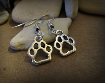 Silver Paw Print Earrings: Hypoallergenic Surgical Steel, Pet Lover Gift