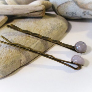 1 Pair Bronze Bobby Pins Set with Natural Gray Agate Stones Gray Hair Pins Hair Accessories Mom Grandmother Sister Wife Daughter Aunt image 2