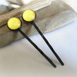 Yellow Honeycomb Bobby Pins: Black Hair Clips, Boho Hair Jewelry (Pair)
