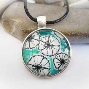 Hibiscus Flower Necklace: Teal Hawaiian Aloha Jewelry (18 inch Black Cord)