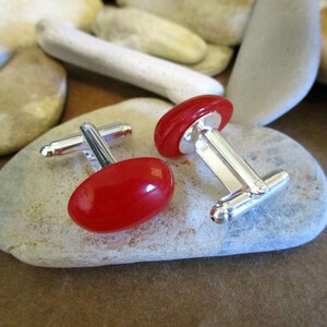Red Candy Jade Cufflinks: Silver Plated Mens Accessories