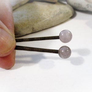 1 Pair Bronze Bobby Pins Set with Natural Gray Agate Stones Gray Hair Pins Hair Accessories Mom Grandmother Sister Wife Daughter Aunt image 3