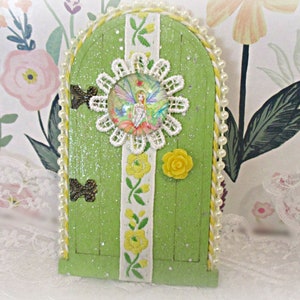 Green Handmade Fairy Door | Fairy House and Garden Accessories | Fairy Door Christmas Ornament | Unique Fairy Gift Miniature Fairycore Decor