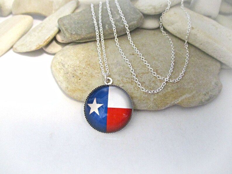 Flag of Chile Texas Flag Necklace Country Western Lone Star Red White and Blue Necklace Dainty Delicate 925 Sterling Silver Chain