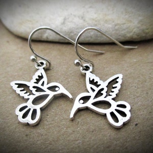 Silver Hummingbird Earrings | Cute Bird Earrings | Hypoallergenic Minimalist Handmade Dangle Earrings | Hummingbird Gifts | Birthday Gifts