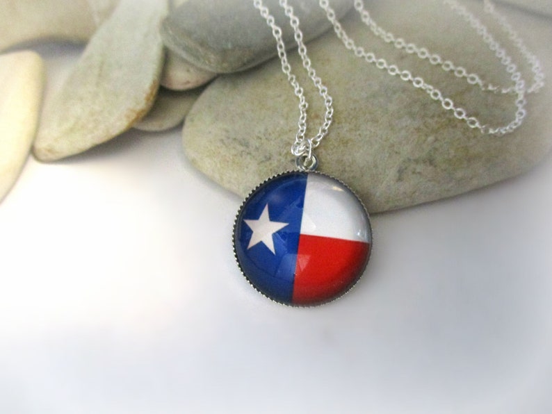 Flag of Chile Texas Flag Necklace Country Western Lone Star Red White and Blue Necklace Dainty Delicate 925 Sterling Silver Chain