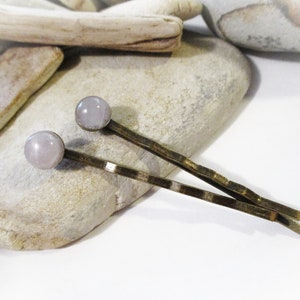 1 Pair Bronze Bobby Pins Set with Natural Gray Agate Stones Gray Hair Pins Hair Accessories Mom Grandmother Sister Wife Daughter Aunt image 4