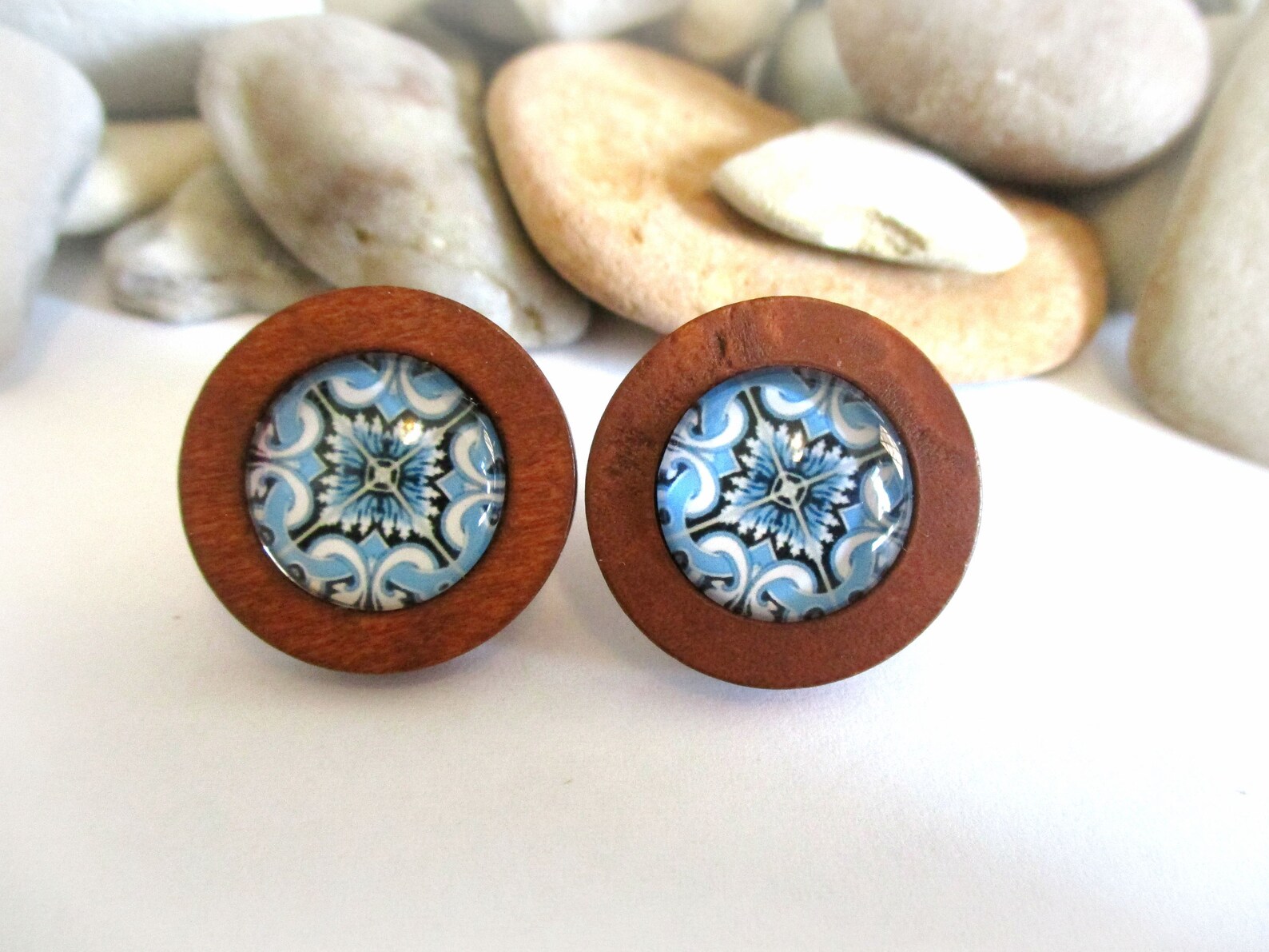 Laser Cut Wooden Earrings Glass Dome Cabochon Jewelry Etsy