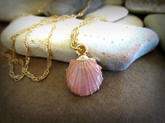 Pink and Gold Seashell Necklace Champagne Gold Chain Pink | Etsy