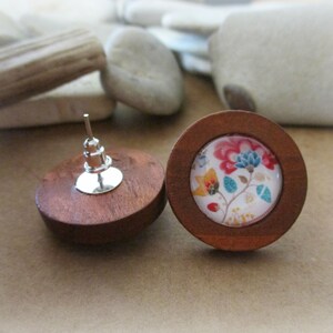 Wood Stud Earrings for Women with Polish Folk Art Flowers Handmade Wooden Post Earrings Unique Mothers Day Gifts Wife Anniversary Gift image 3