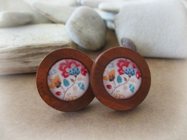 Wood Stud Earrings for Women with Polish Folk Art Flowers Handmade Wooden Post Earrings Unique Mothers Day Gifts Wife Anniversary Gift image 1