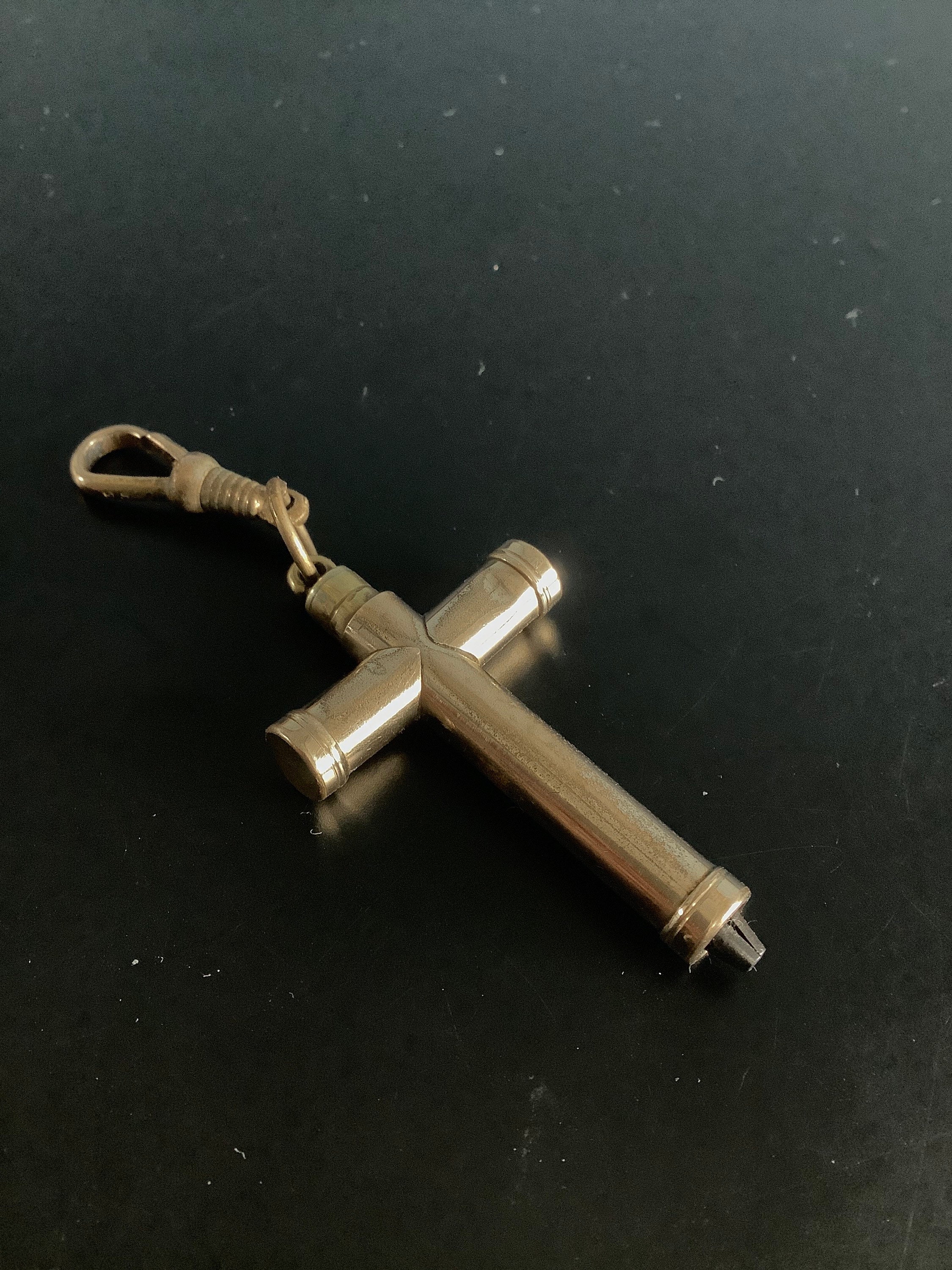 Antique Silver Metal Watch Key Fob Charm Chain