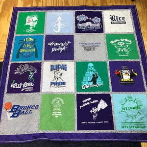 handmade t-shirt quilt, custom memory quilt, personalized clothing quilt, tshirt blanket