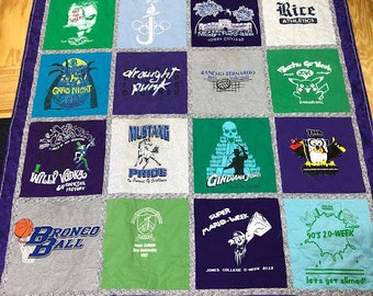 handmade t-shirt quilt, custom memory quilt, personalized clothing quilt, tshirt blanket
