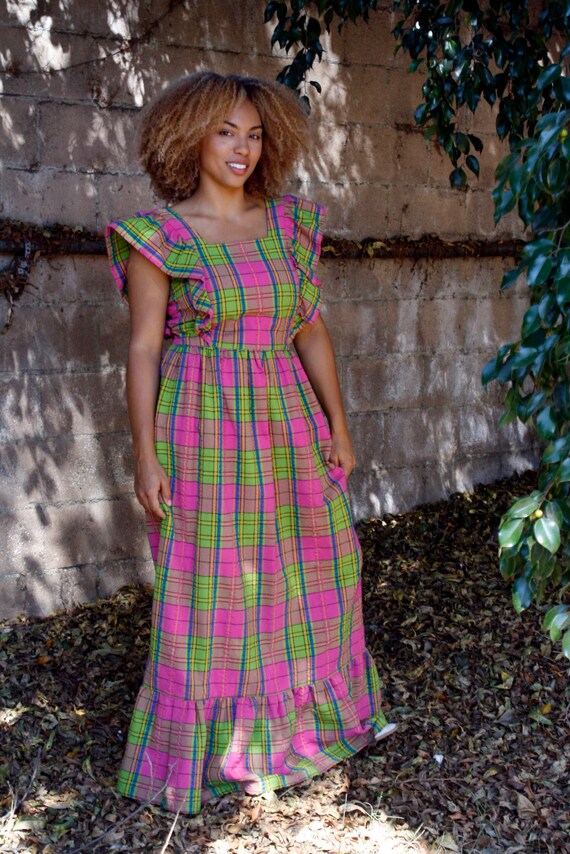 Vintage Plaid Dress | Pinafore / Apron Style | Ruf