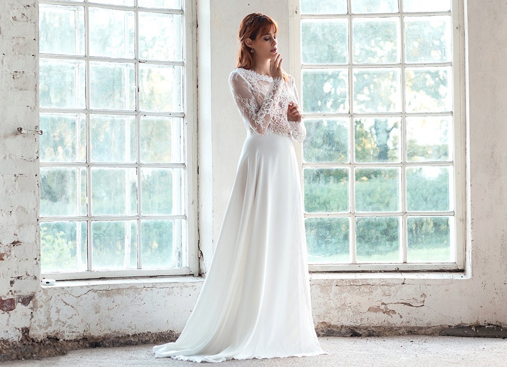long sleeve two piece wedding dress