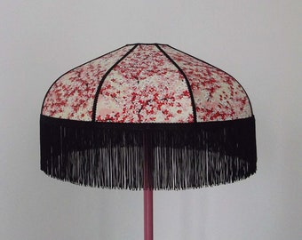 Japanese paper dome lampshade with fringe "Renata".