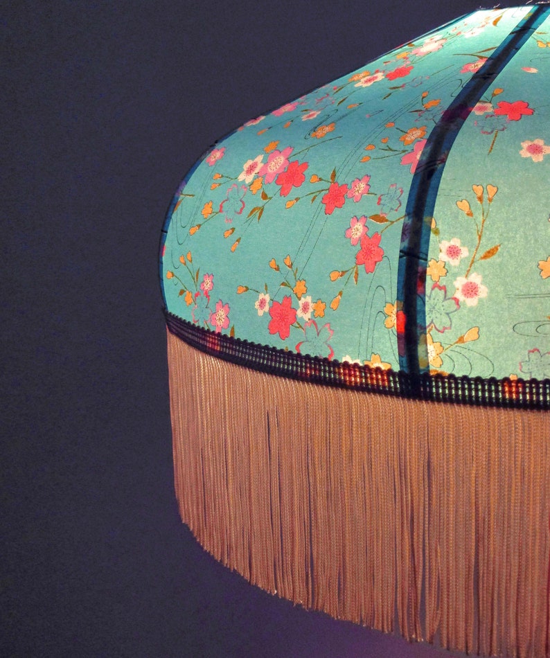 Retro lampshade in Japanese paper with fringe Mila or Kira, made to order. image 4