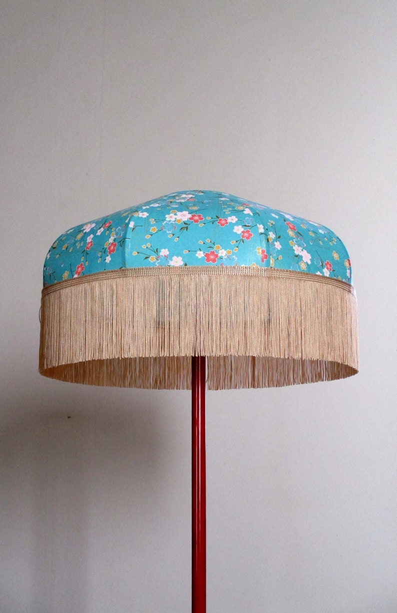 Retro lampshade in Japanese paper with fringe Mila or Kira, made to order. image 3