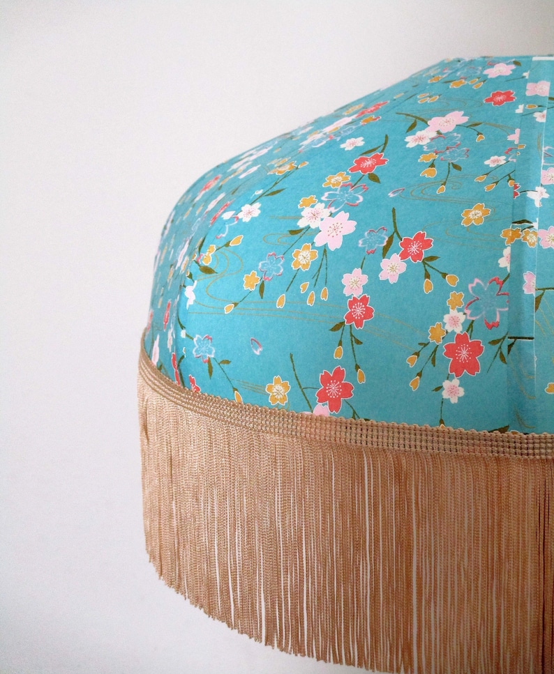 Retro lampshade in Japanese paper with fringe Mila or Kira, made to order. image 5