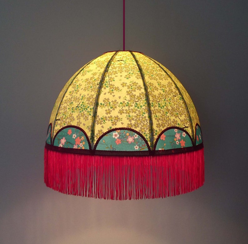 Dome-shaped suspension in Japanese paper with fringe Paula. image 1