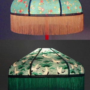 Retro lampshade in Japanese paper with fringe "Mila or Kira", made to order.