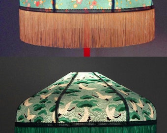 Retro lampshade in Japanese paper with fringe "Mila or Kira", made to order.